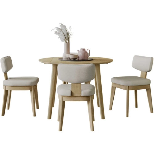 Percy 42" 5 Piece Drop Leaf Dining Set in Natural Wood & Gray Fabric